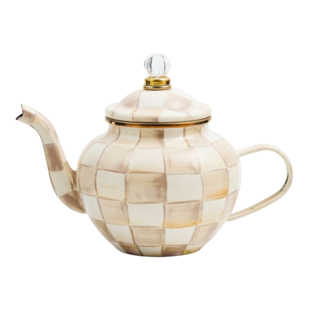 MACKENZIE CHILDS Mocha Check 4 Cup Tea Pot