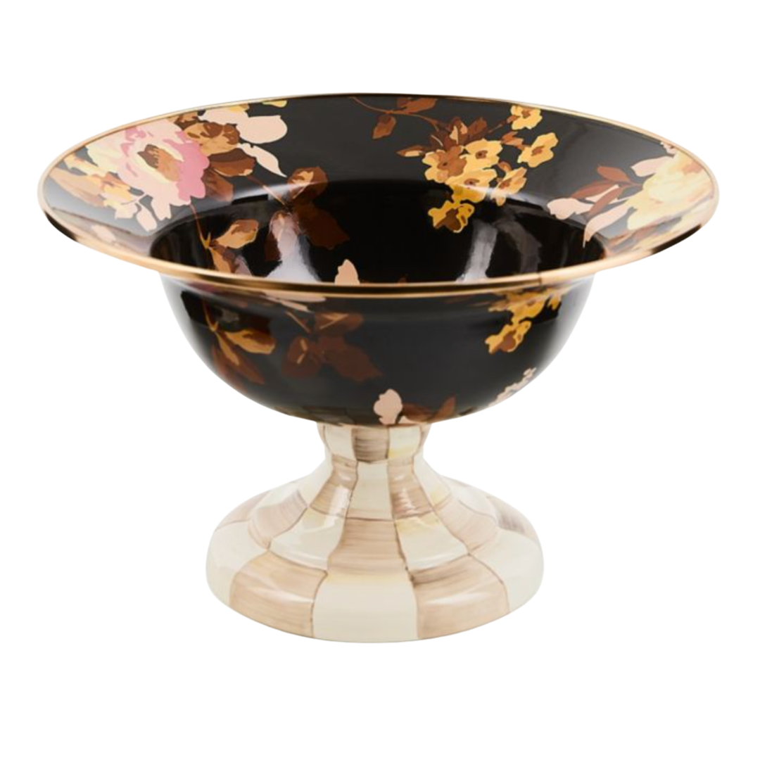 MACKENZIE CHILDS Wild Rose Brown Compote Bowl