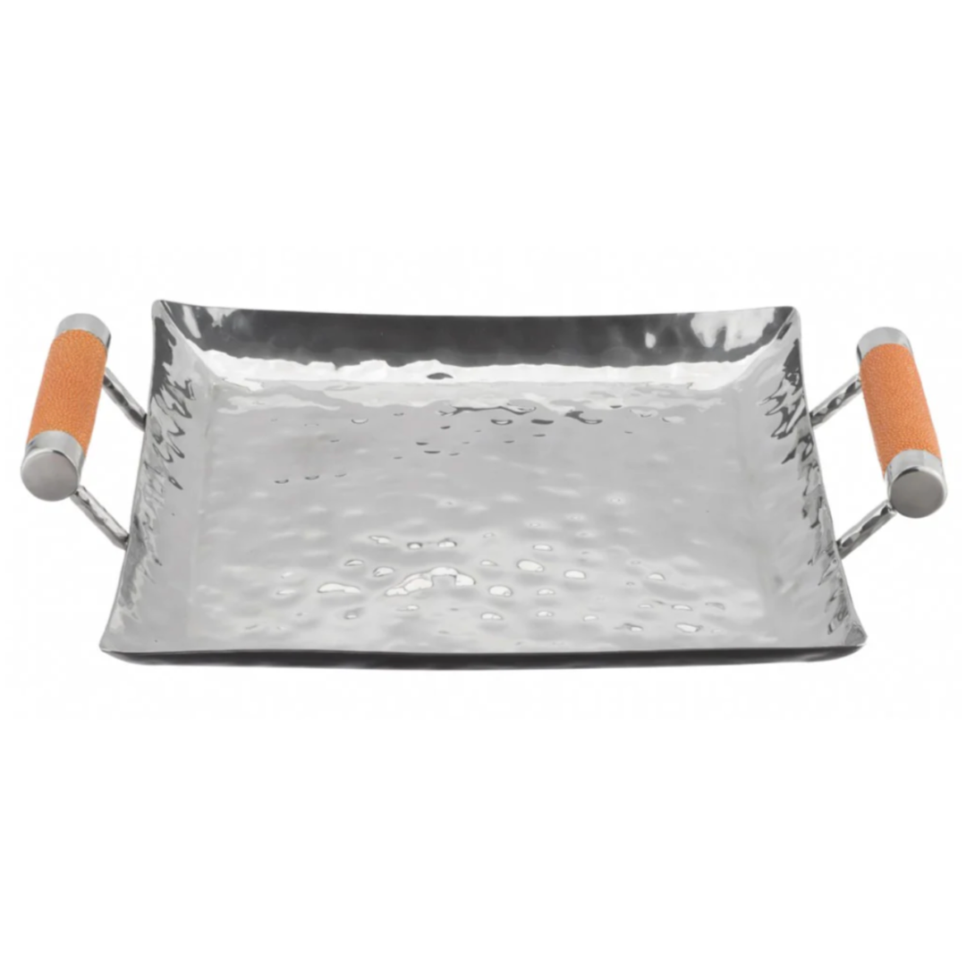 VIVO Hand Forged Stainless Steel Square Tray With Shagreen Fog Handles Default Title