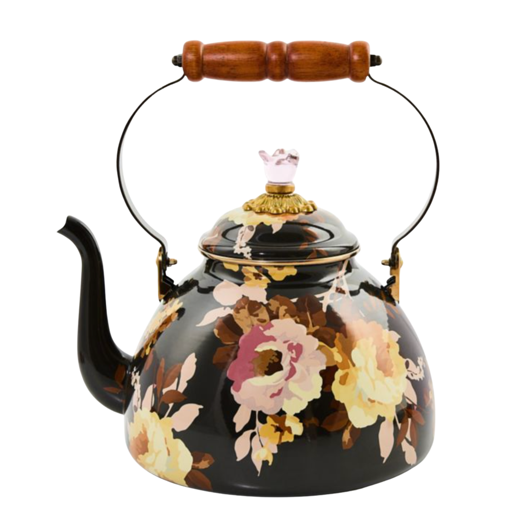 MACKENZIE CHILDS Wild Rose Brown 3 QT Tea Kettle