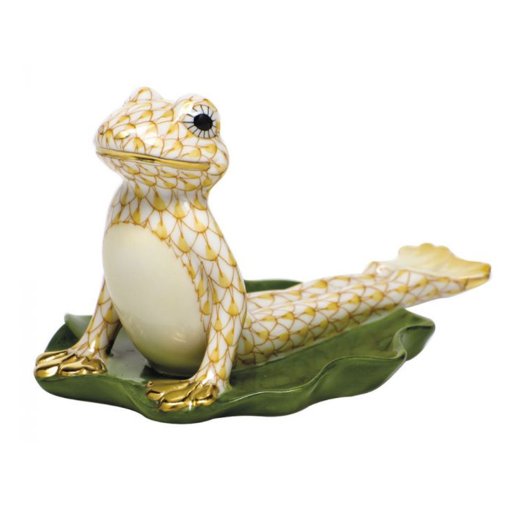 HEREND Yoga Frog In Cobra Pose BUTTERSCOTCH