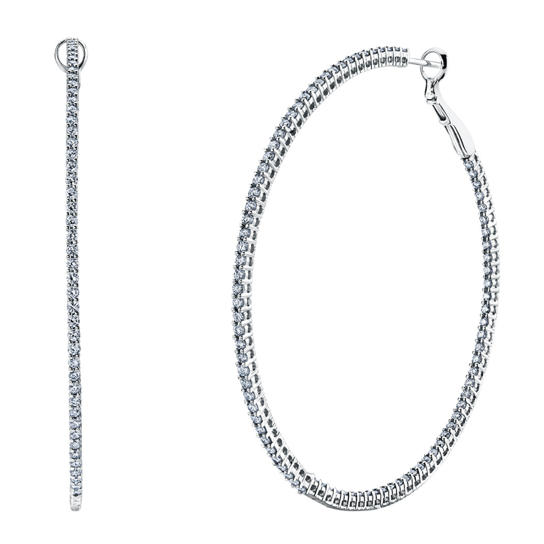 JOSHUA J Belle Shops 18K White Gold Double Basket Large Hoop Earrings With Diamonds Default Title