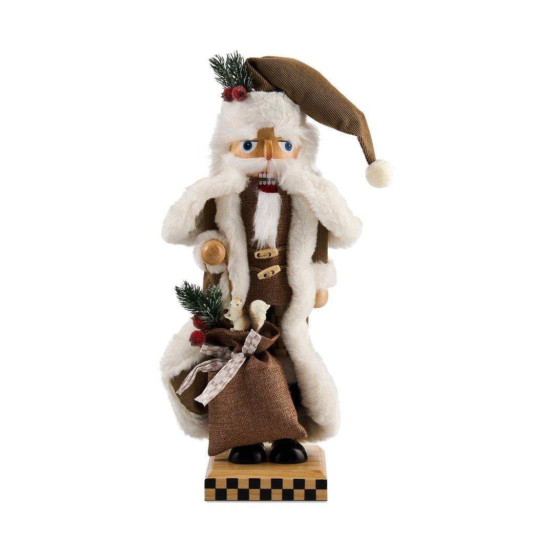MACKENZIE CHILDS MacKenzie-Childs Mocha Check Wood Santa Nutcracker