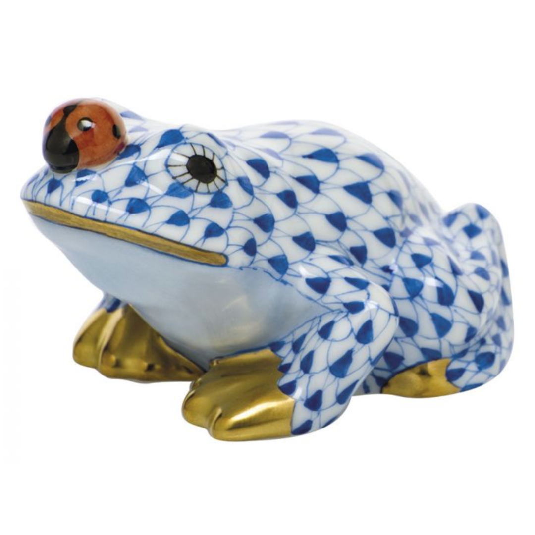 HEREND Frog With Ladybug SAPPHIRE