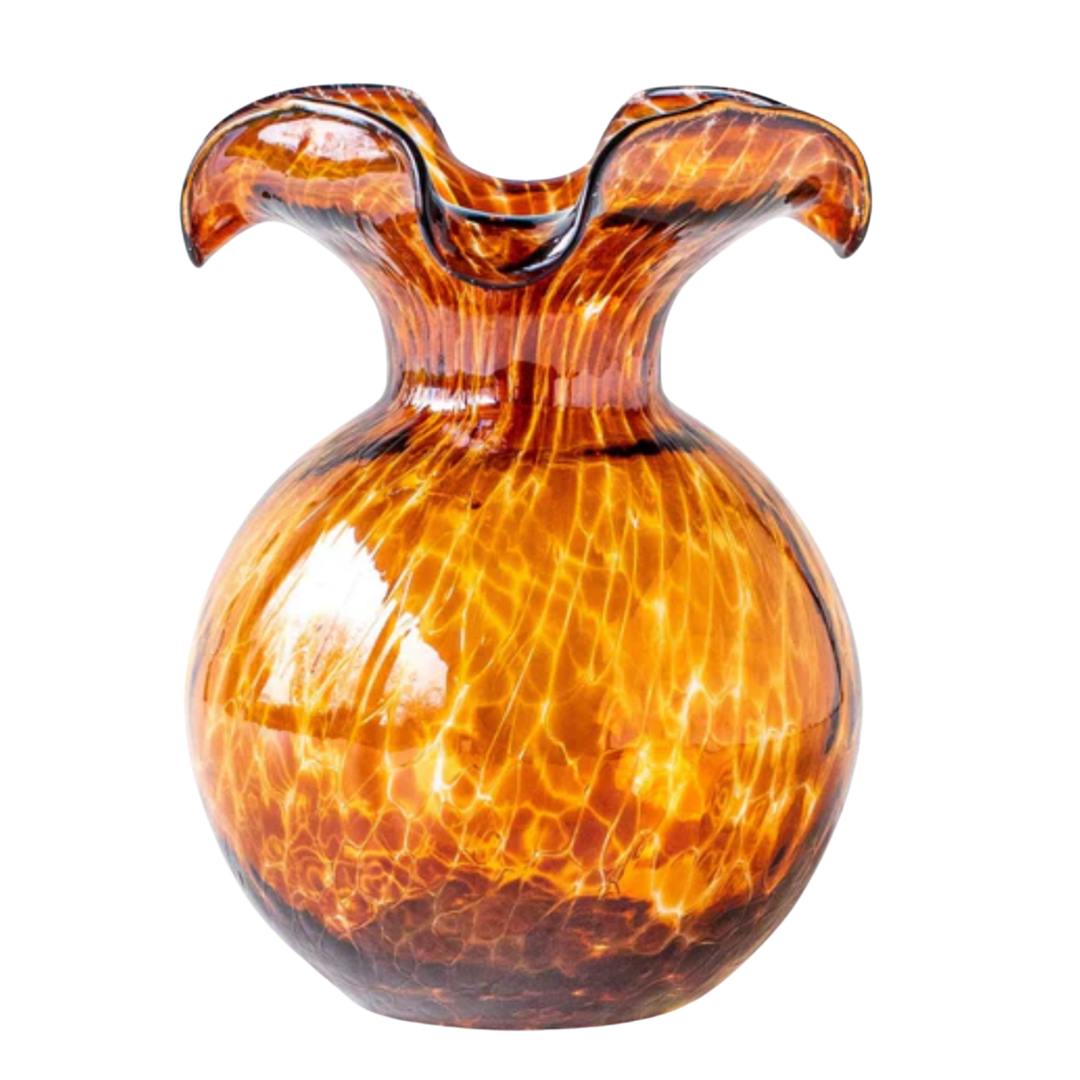 VIETRI Hibiscus Glass Brown Tortoiseshell Small Fluted Vase Default Title