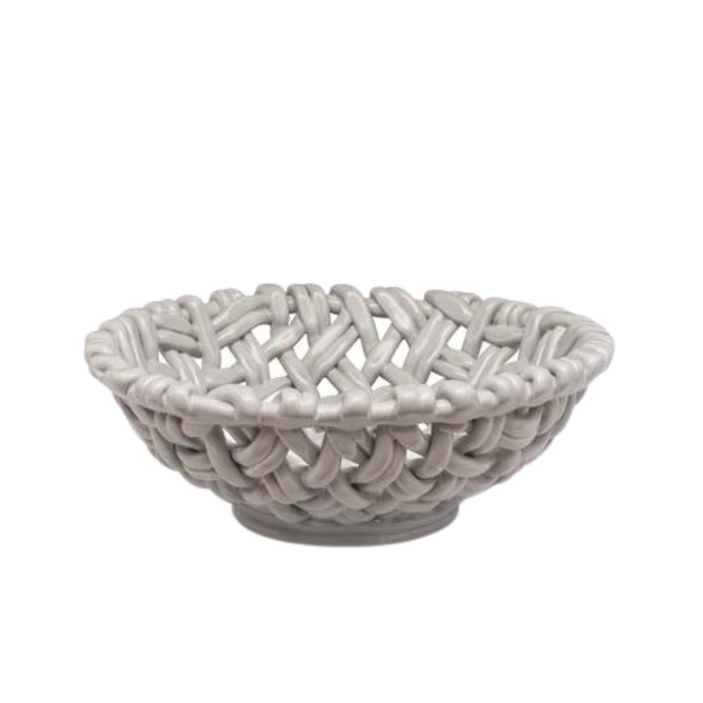 SKYROS Cantaria Greige Round White Woven Basket