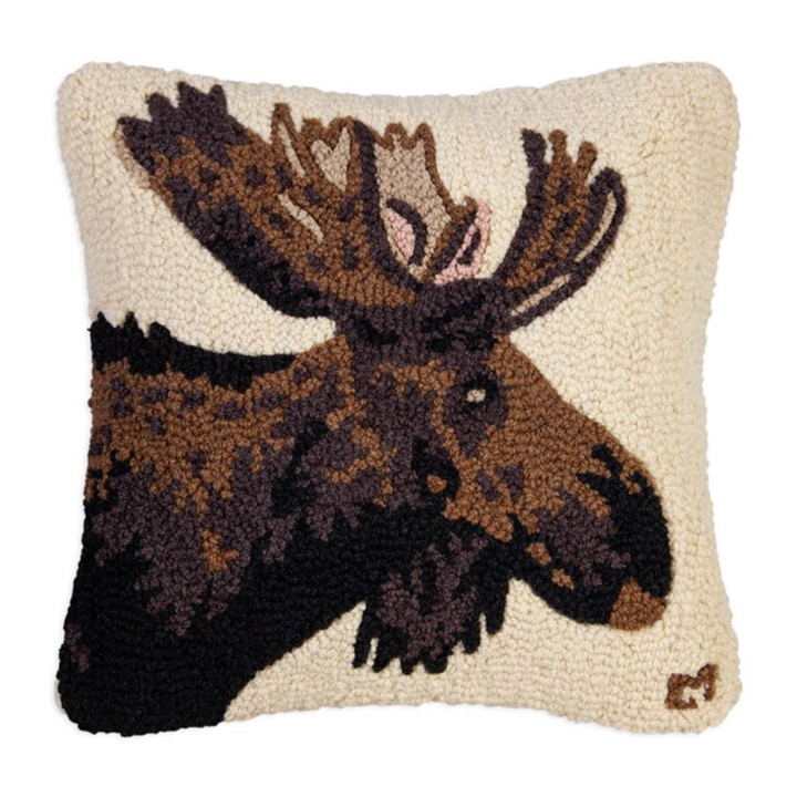 Major Moose Hooked Pillow