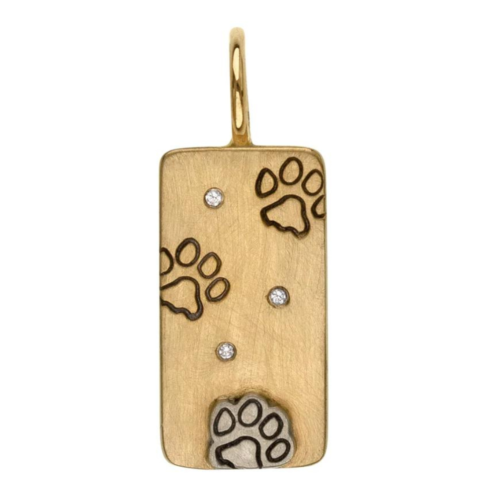 HEATHER B. MOORE 14K YELLOW GOLD AND WHITE GOLD RAISED PAW MINI ID TAG CHARM