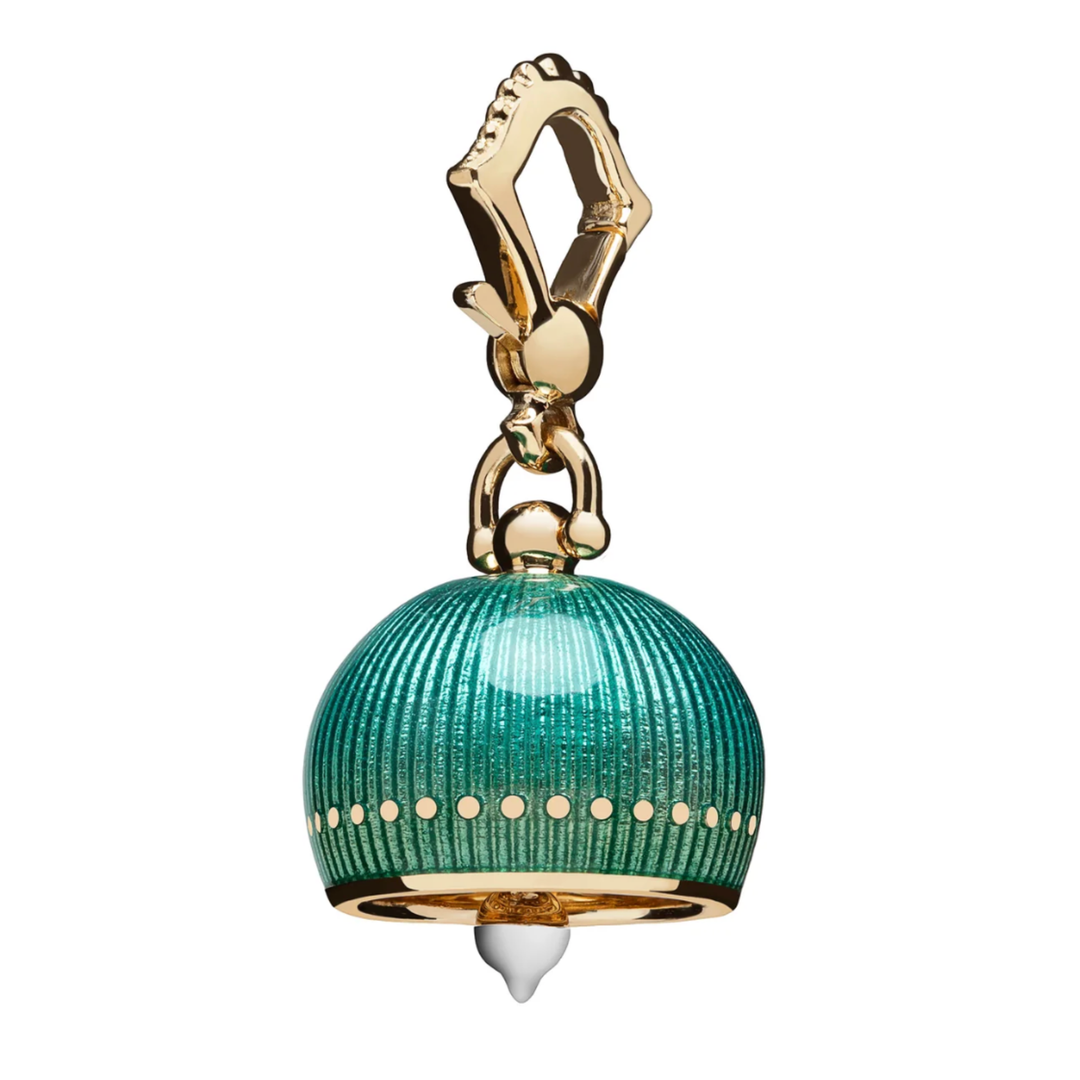 18K Yellow Gold Enameled Meditation Bell Emerald Green