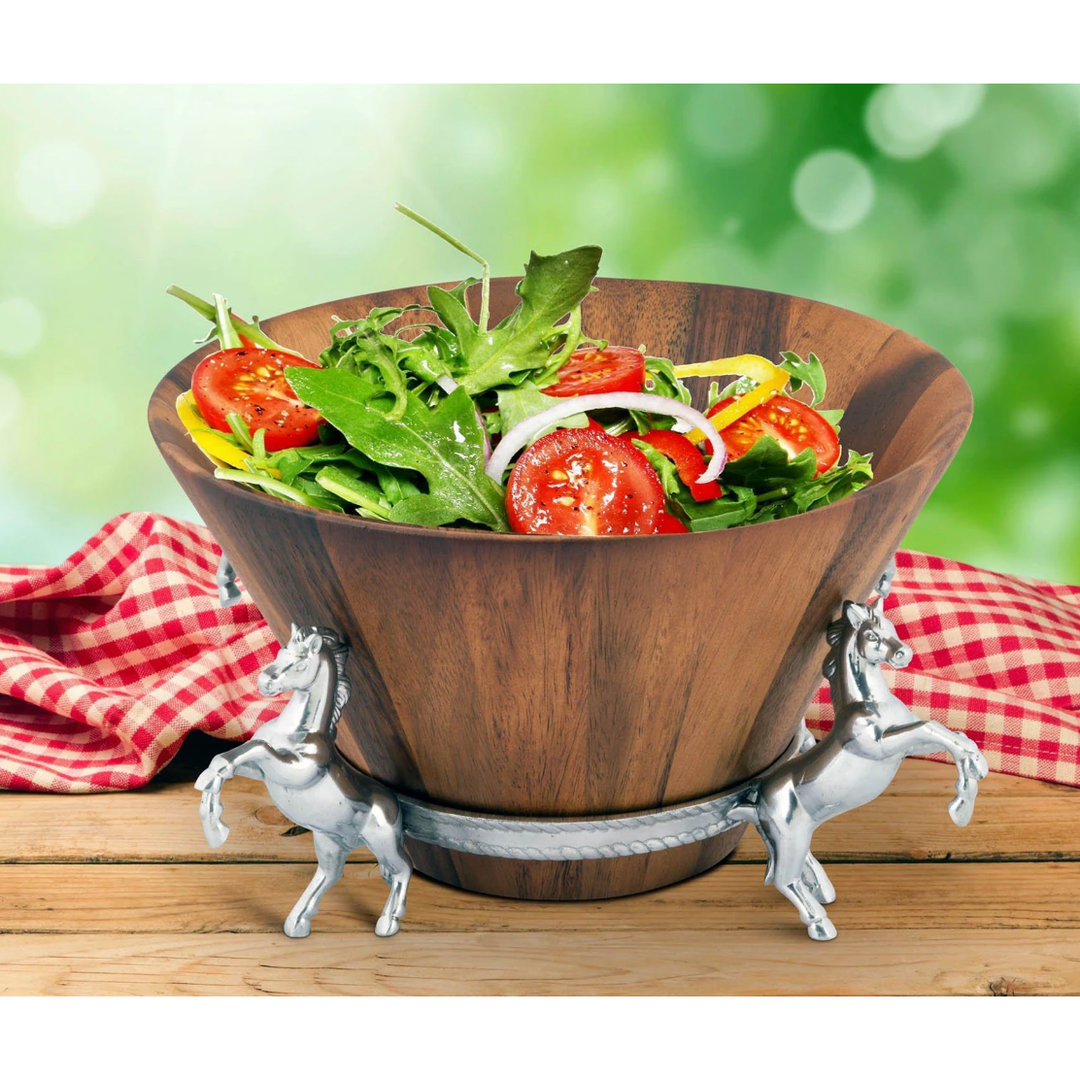 ARTHUR COURT HORSE WOOD TALL SALAD BOWL