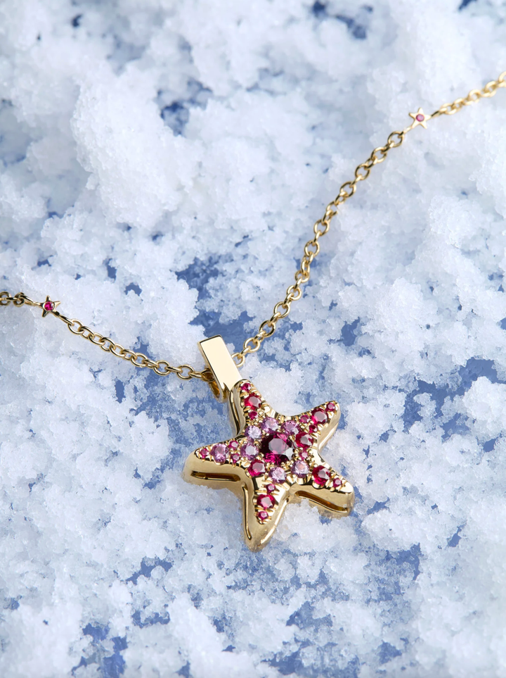 MELUZZA 18K Yellow Gold Convertible Ring And Pendant Necklace With Ruby and Pink Sapphires