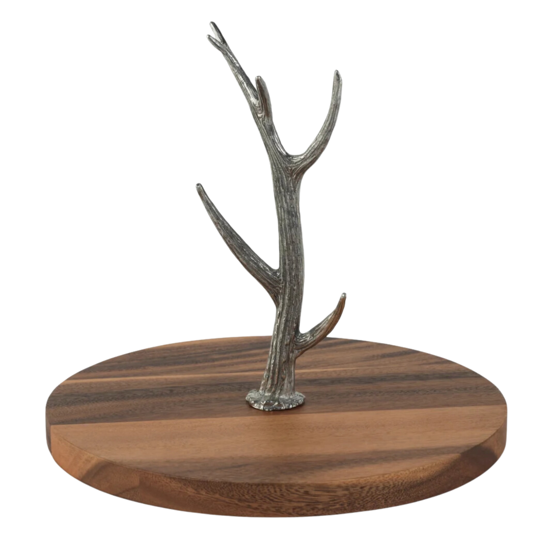 ZODAX Davos Cheese Or Charcuterie Round Board With Pewter Antlers