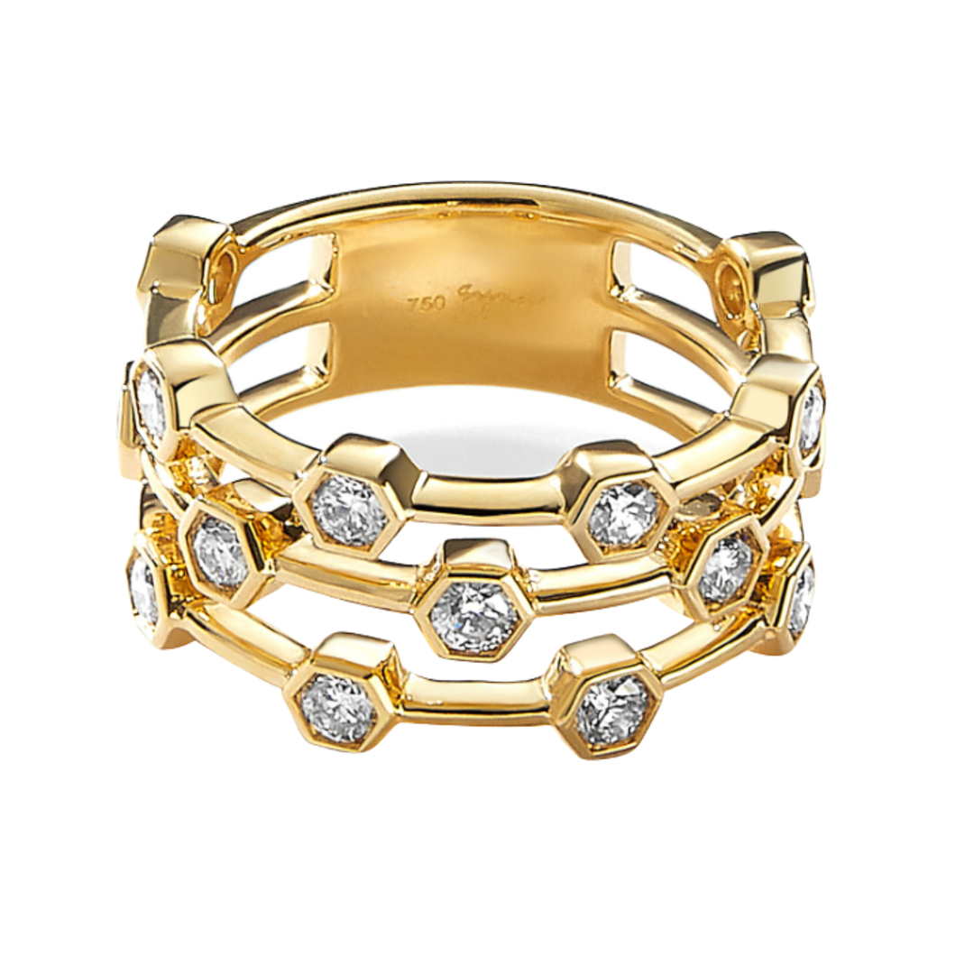 SYNA Hex Trio Diamond Band Ring In 18K Yellow Gold Default Title