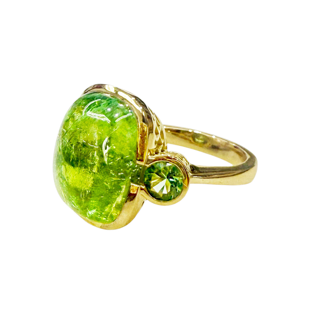 Crownwork® Cushion-Cut Tourmaline 18K Yellow GoldRing with Green Sapphires