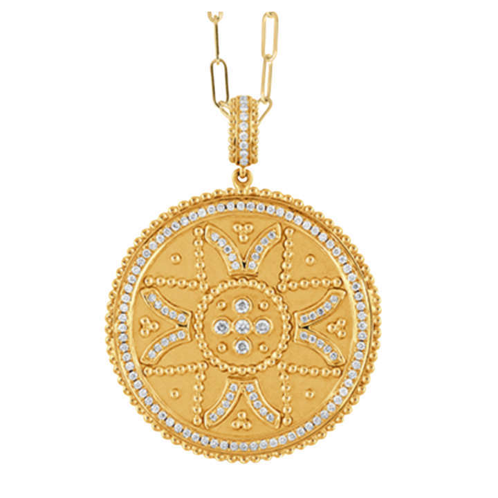 DOVES DORON PALOMA 18K Yellow Gold Round Star Medallion With Diamonds