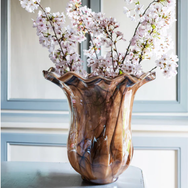VIETRI Onda Glass Tortoiseshell Large Tulip Vase
