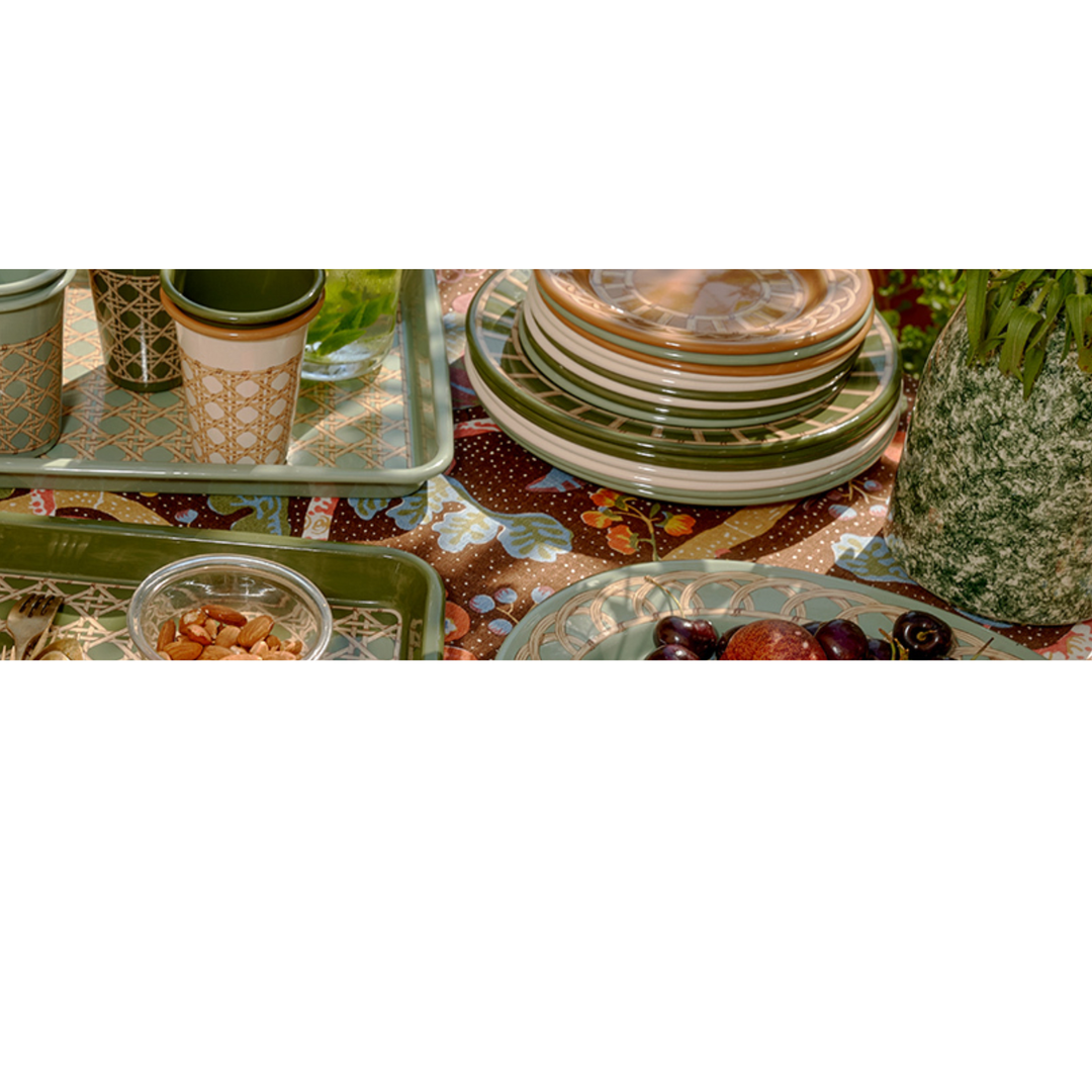 CROW CANYON HOME Sage Domino Wicker Enamelware Plate