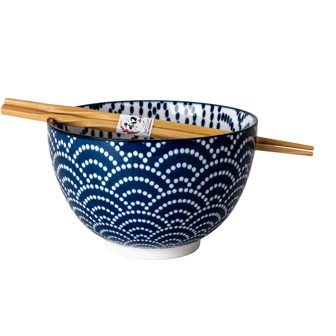 URBAN TOKYO Seigaiha Waves DesignBowl with Chopsticks Default Title