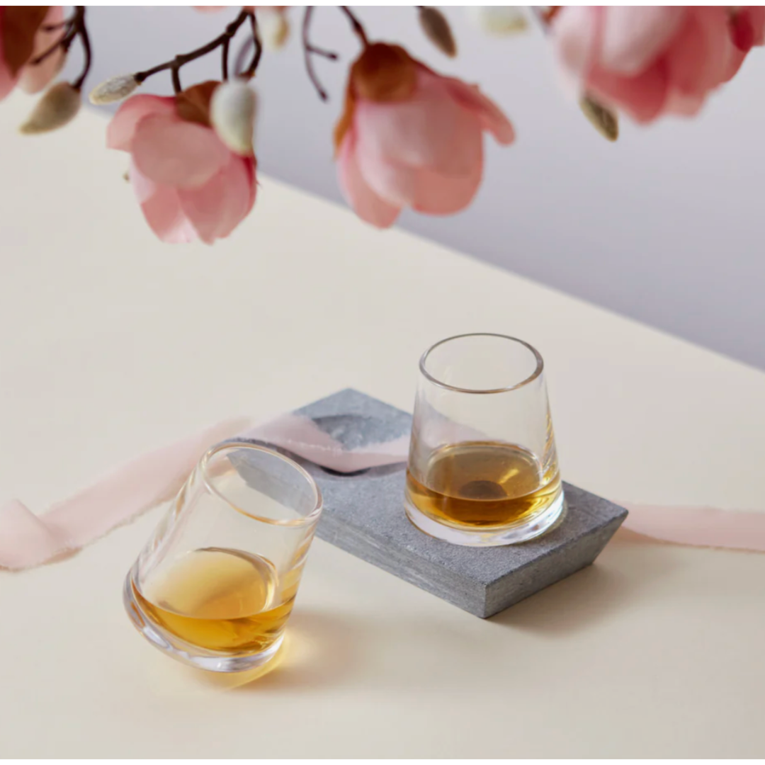 SIMON PEARCE Alpine Whiskey Glass Set of 2 with Soapstone Base
