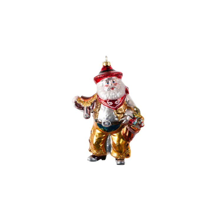 180 DEGREES Individually Sold Cowboy Santa Glass Ornament Default Title