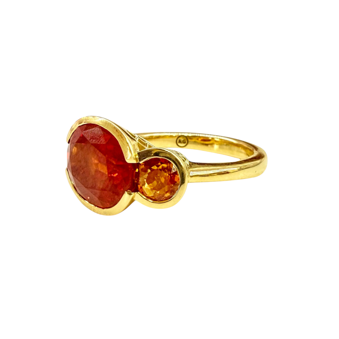 Crownwork® Three-Stone Scallop 18 Yellow GoldRing with Orange Sapphires