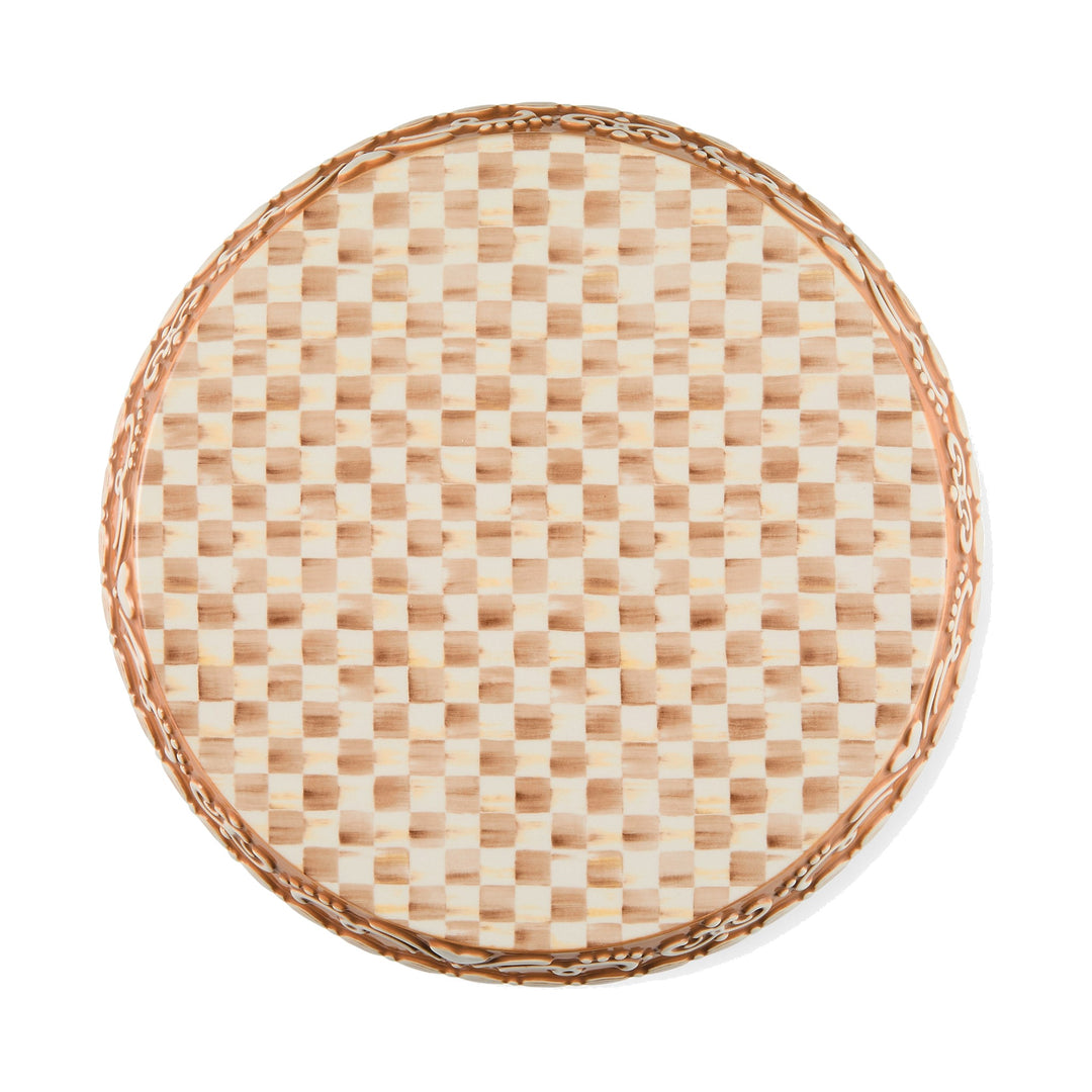 MACKENZIE CHILDS MacKenzie-Childs Mocha Check Gingerbread Pedestal Platter, Large