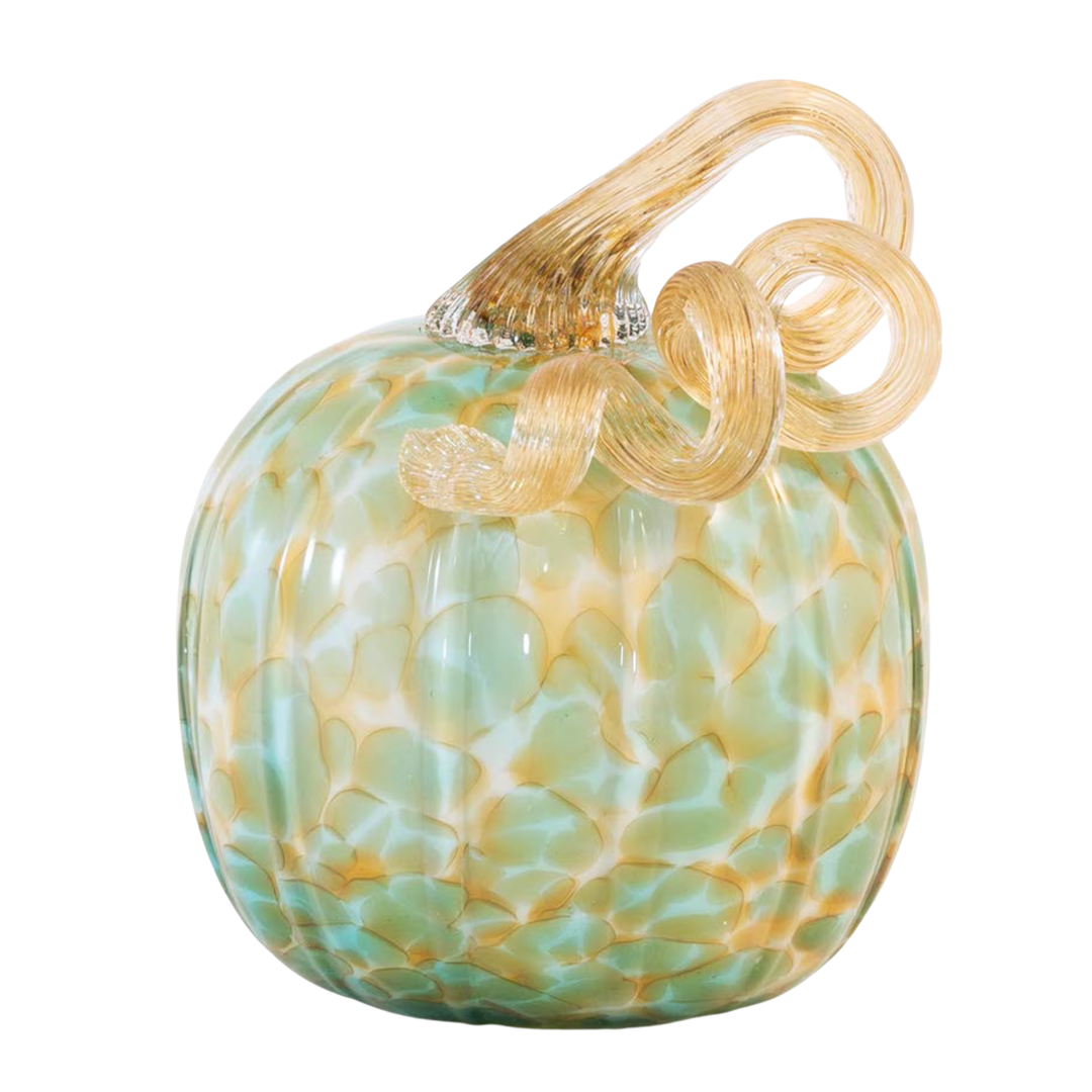 BOSTON INTERNATIONAL Green & Gold Small Glass Pumpkin