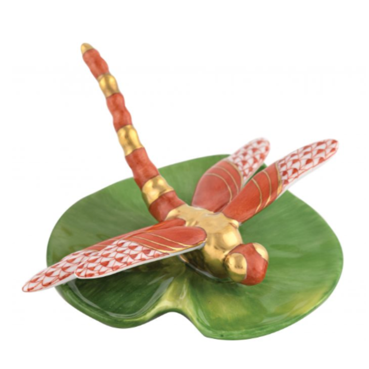HEREND Dragonfly On Lily Pad RUST
