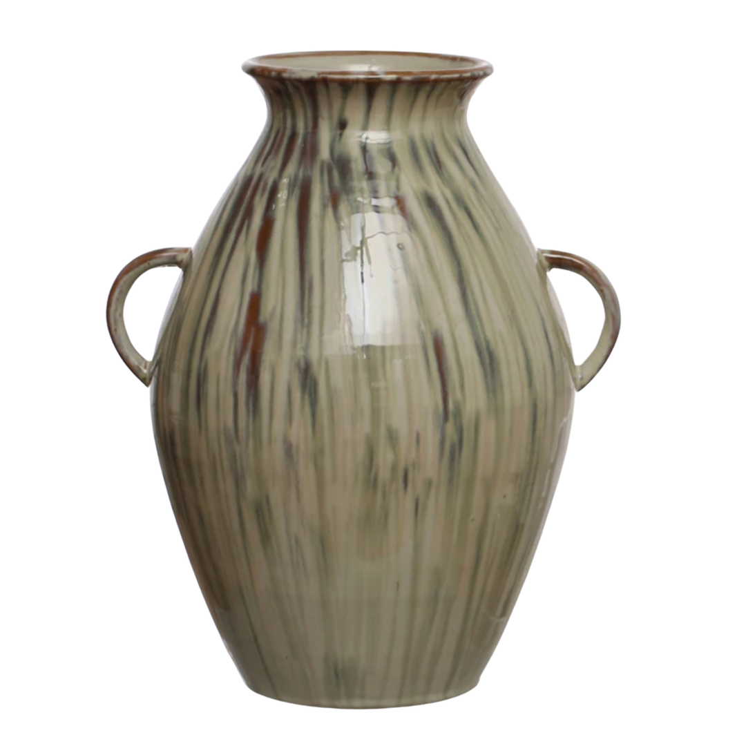 CREATIVE CO-OP Hand Painted Stoneware Vase With Handles Default Title