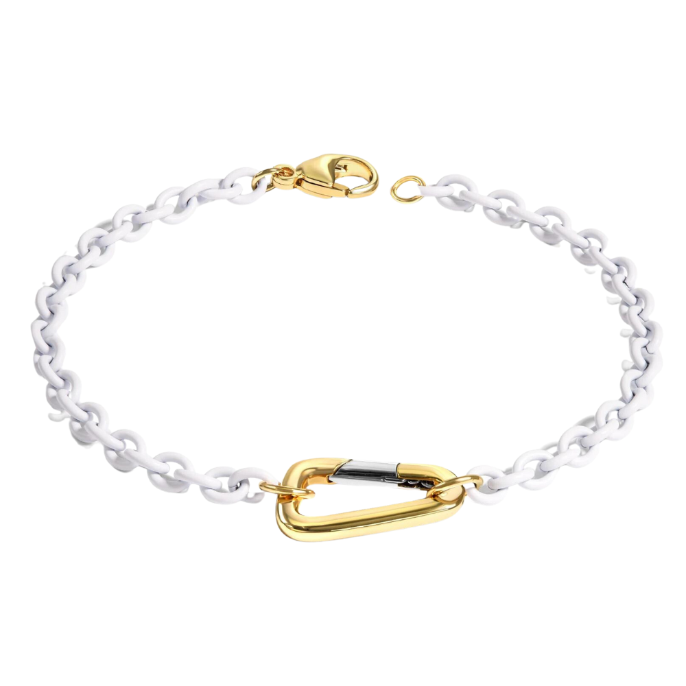 HEATHER B. MOORE 3.8MM STAINLESS STEEL PEARL WHITE SMALL CARABINER HINGE BRACELET 6",6.5",7",7.5",8"