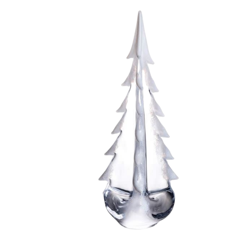 SIMON PEARCE Evergreen 16" Snowy Branches Glass Tree