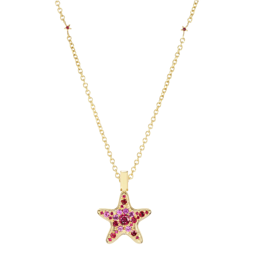 MELUZZA 18K Yellow Gold Convertible Ring And Pendant Necklace With Ruby and Pink Sapphires