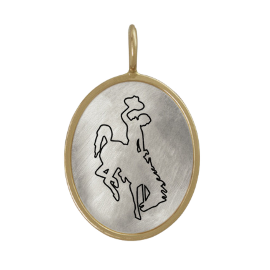 HEATHER B. MOORE STERLING COWBOY CHARM WITH YELLOW GOLD FRAME