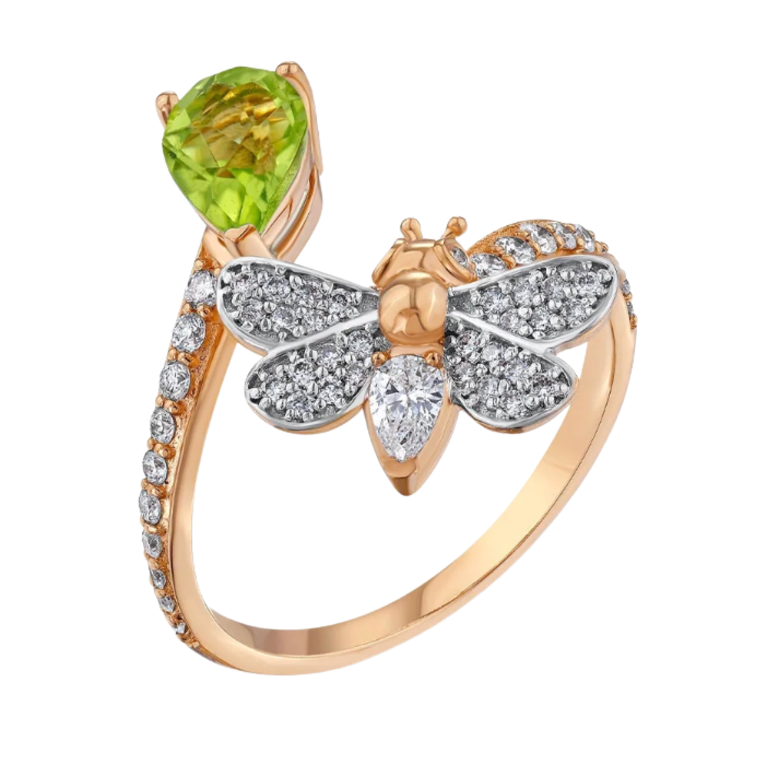 BEE GODDESS Queen Bee Melissa Rose Gold Diamond Peridot Ring
