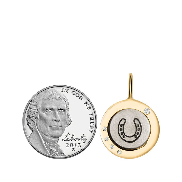 HEATHER B. MOORE YELLOW GOLD AND STERLING SILVER HORSESHOE FRAME CHARM
