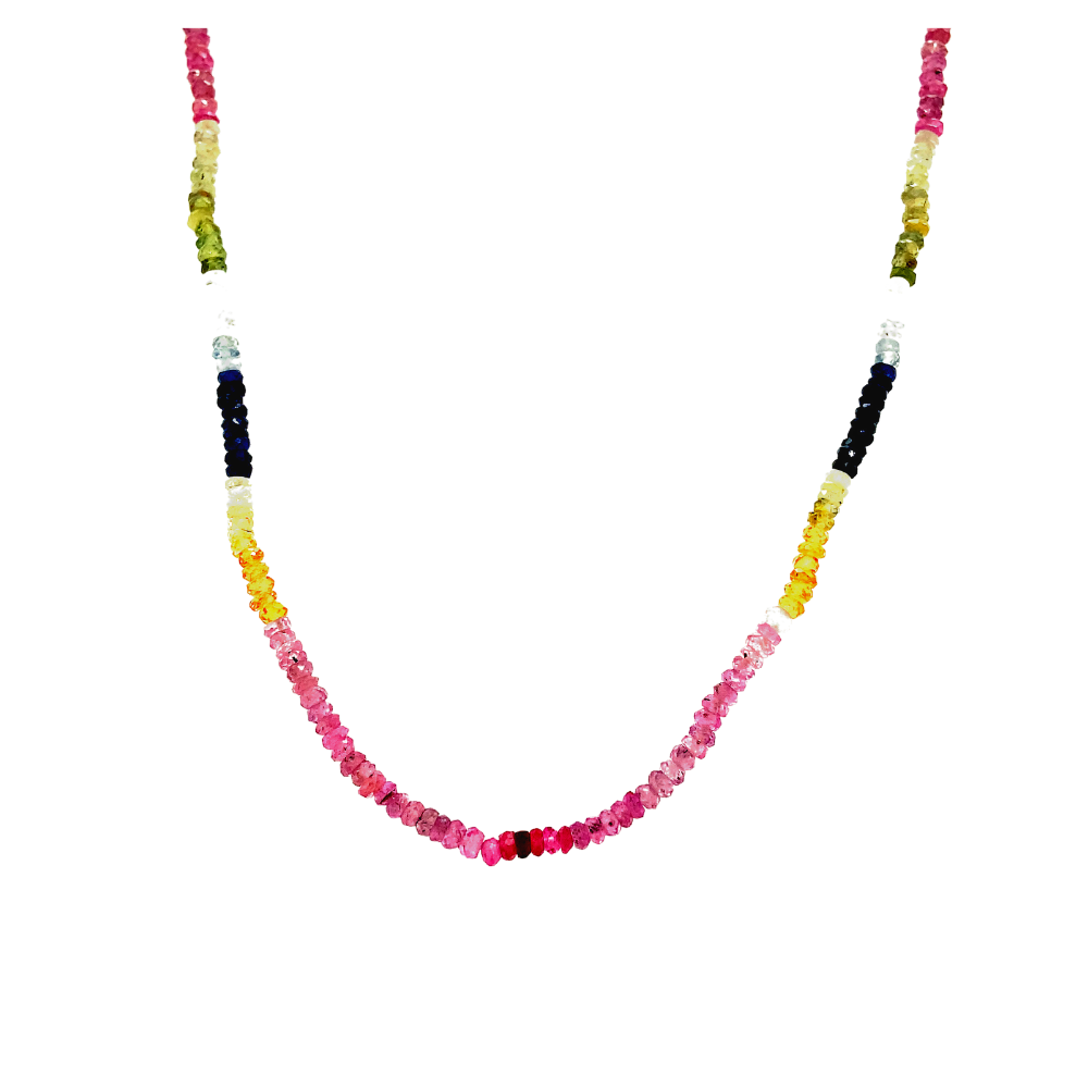 LISA NIK Vermeil Clasp Necklace With Mixed Sapphire Beads