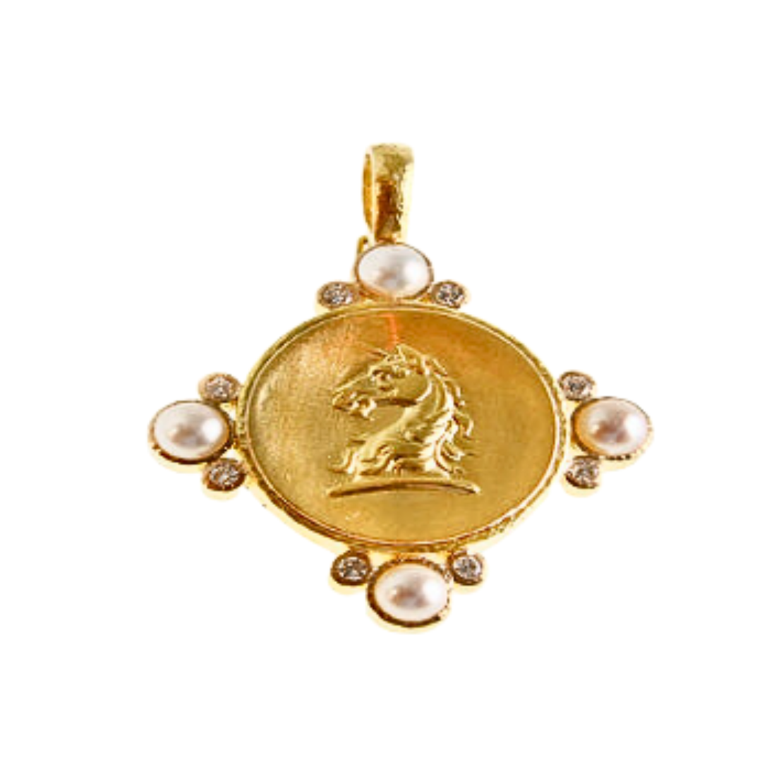 Unicorn 19K Yellow Gold With Pearl Pendant
