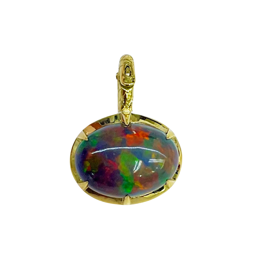 East-West Black Opal Pendant in 18K Gold