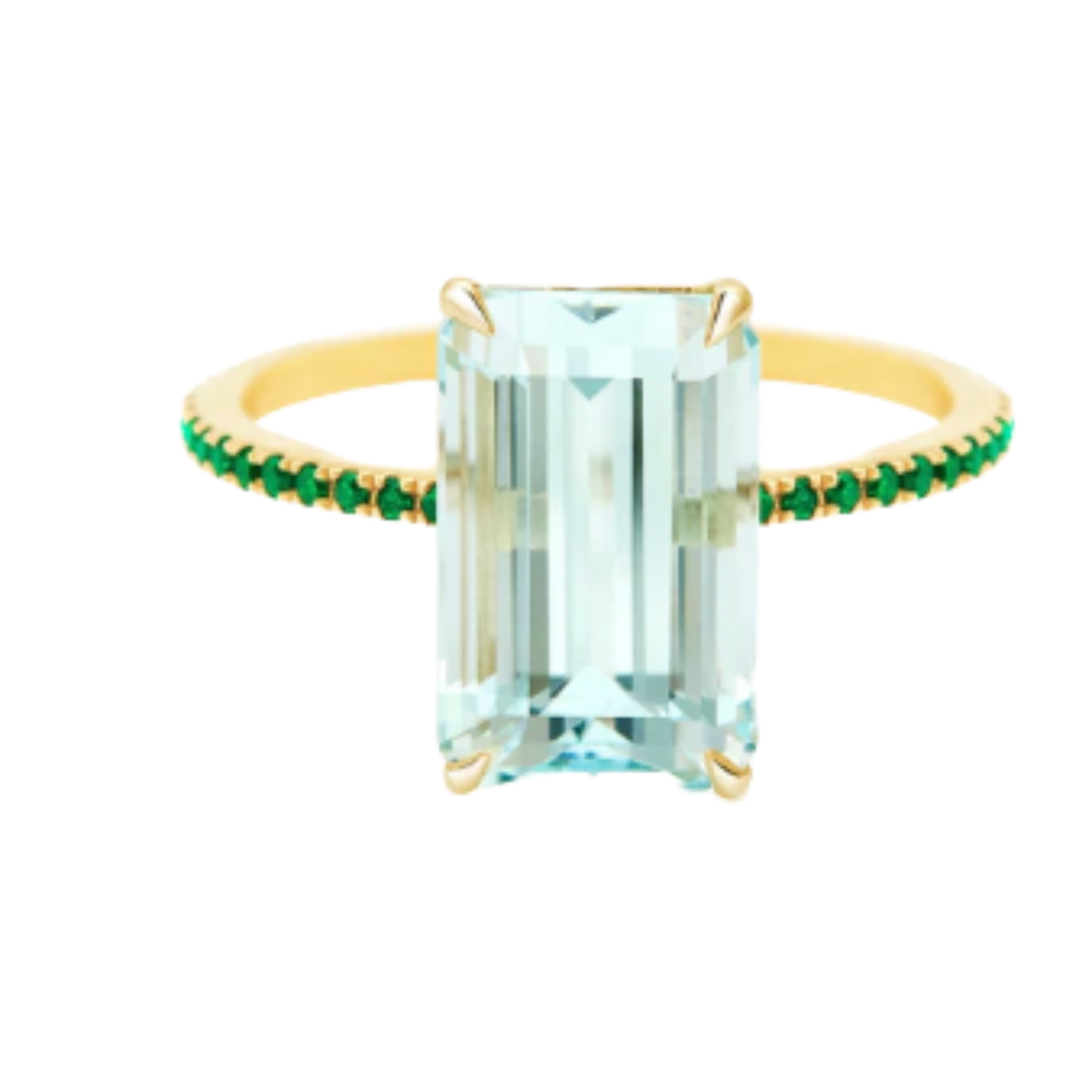 YI COLLECTION Aquamarine And Emeralds Spring Yellow Gold Ring Default Title
