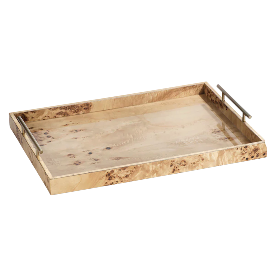 ZODAX Leiden Burl Wood Design Rectangular Tray with Gold Handles Default Title