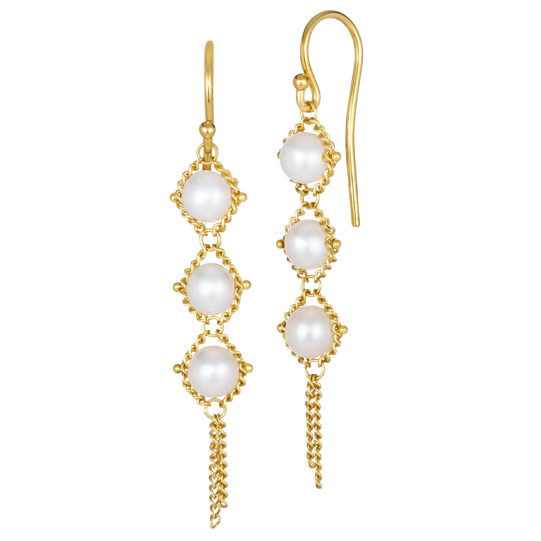 AMALI Textile Trio Fresh Waterpearl Earrings 18K Yellow Gold Default Title