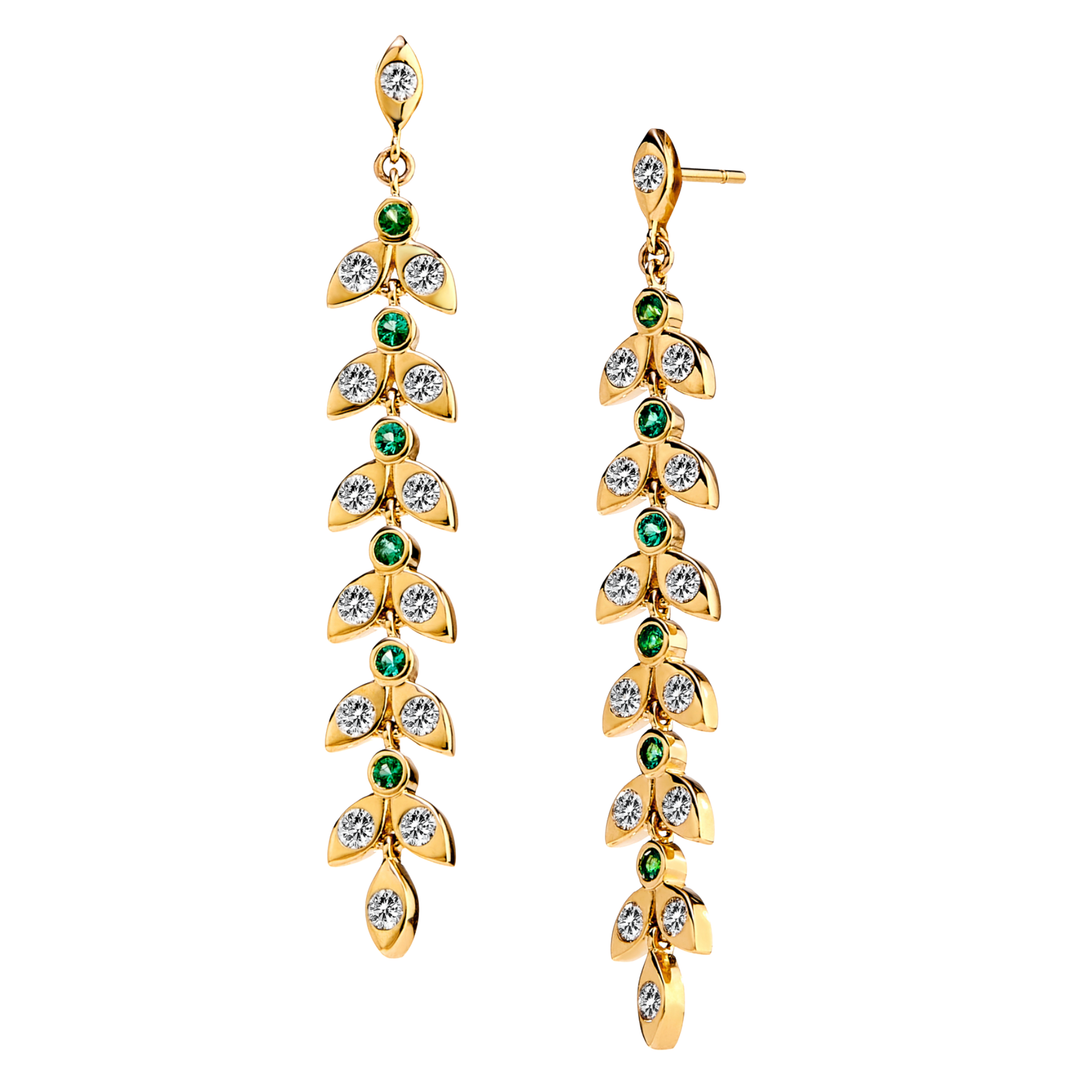 SYNA Petal Cascade Earrings in 18K Yellow Gold with Diamonds And Emeralds Default Title
