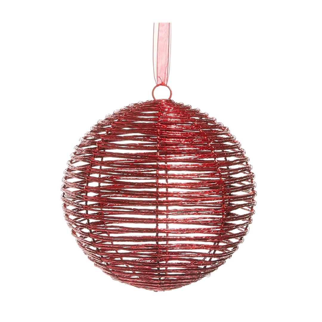 RAZ IMPORTS Red Wrapped Ball Ornament Default Title