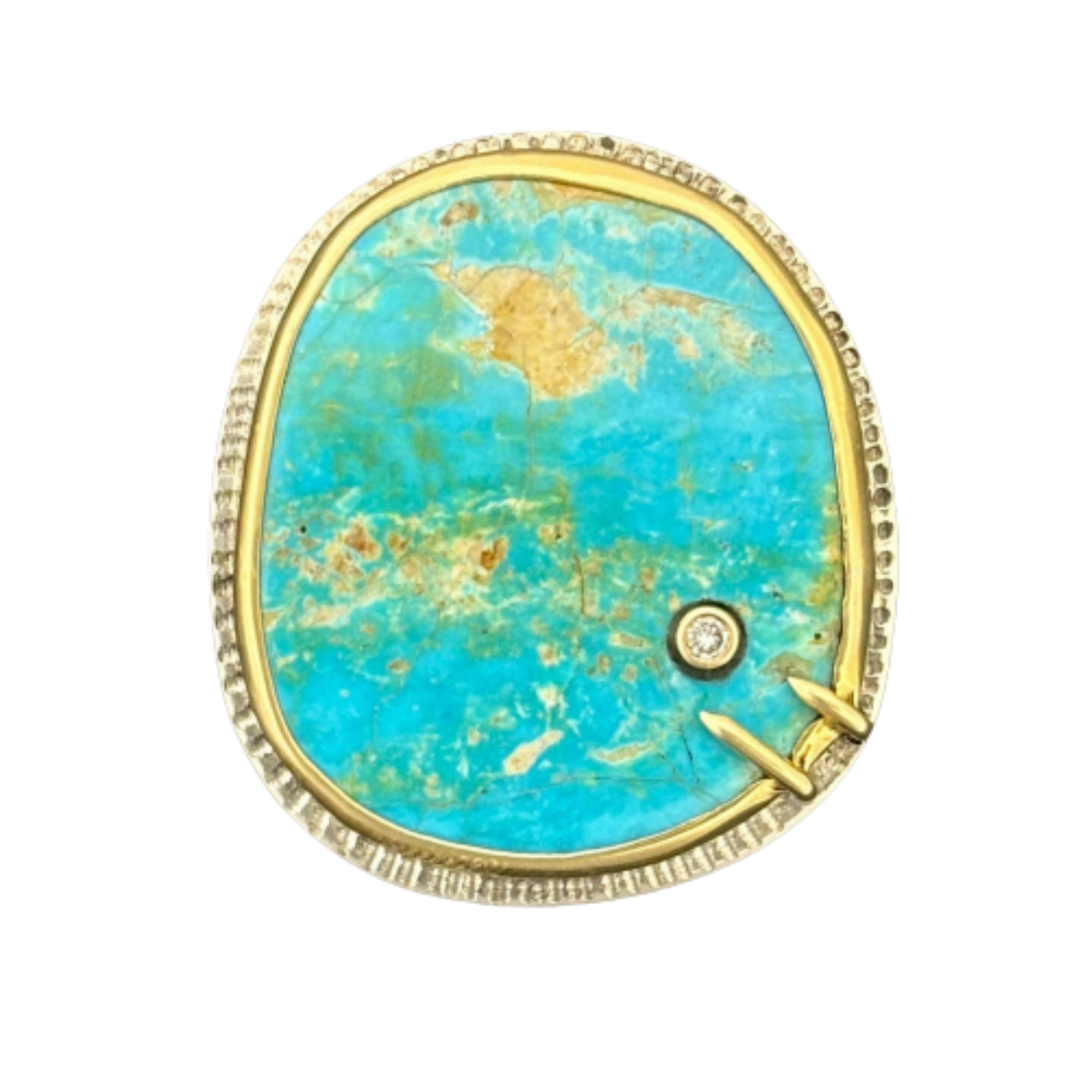 ARI O Southwestern Royston Turquoise Yellow Gold And Silver Ring With Diamonds
