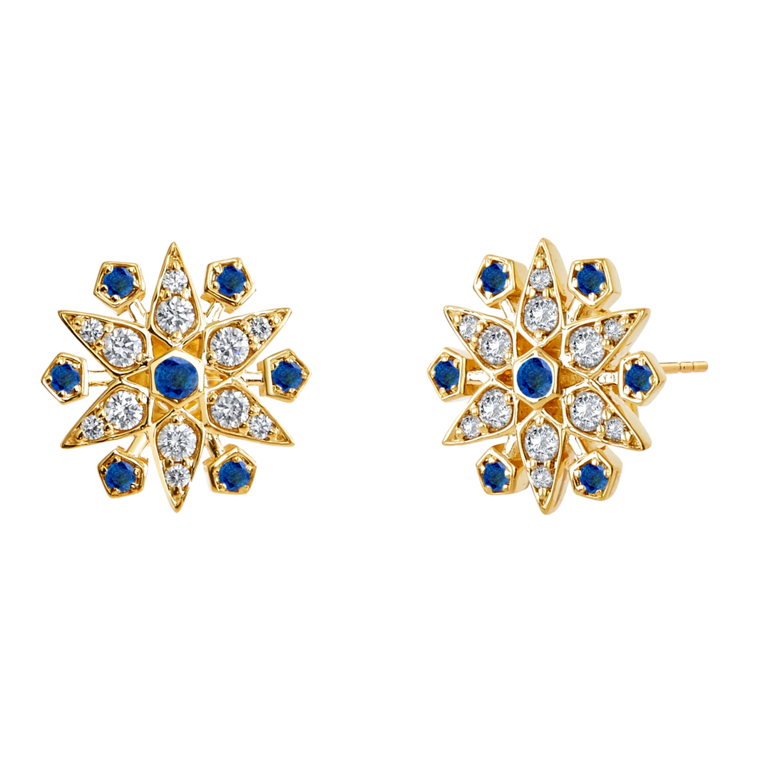 SYNA Small Star Stud Earrings 18K Yellow Gold With Blue Sapphires and Diamonds Default Title