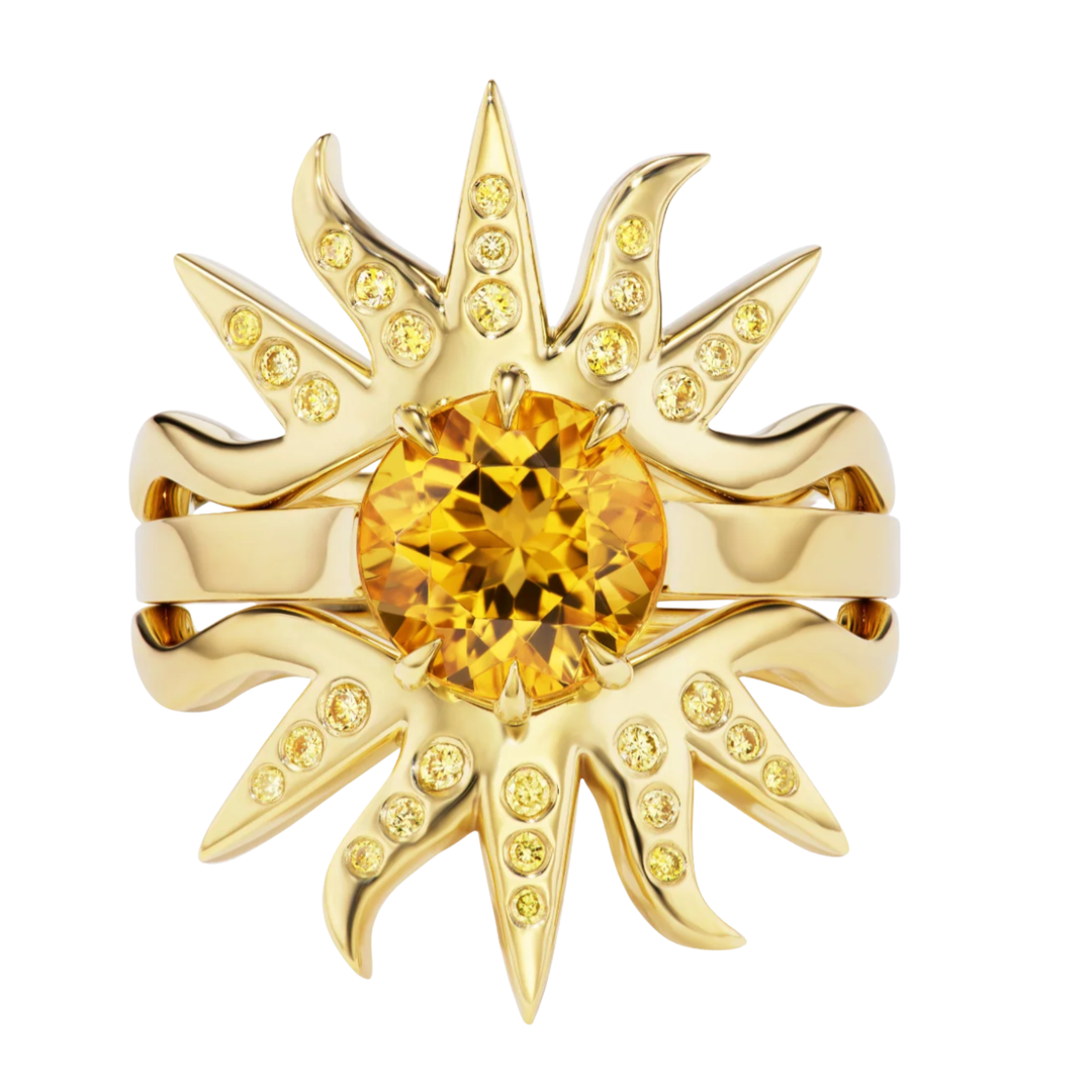 MELUZZA 18K Yellow Gold Set Of 3 Bands With Yellow Diamonds and Heliodor Default Title