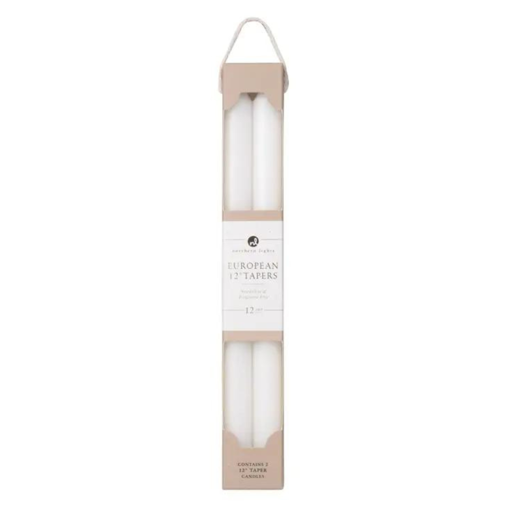 NORTHERN LIGHTS Pure White Taper Candles Set Of 2