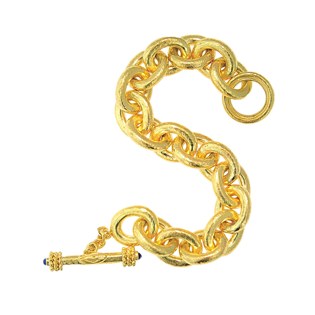 19K Yellow Gold and Blue Sapphire Oval Link Chain Bracelet