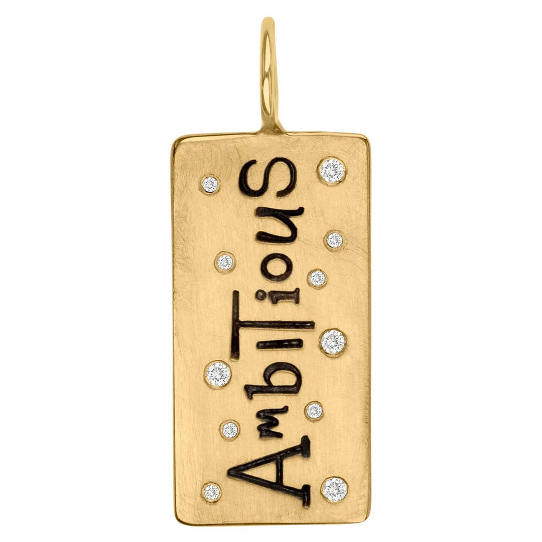 HEATHER B. MOORE YELLOW GOLD AMBITIOUS GRAFFITI ID TAG