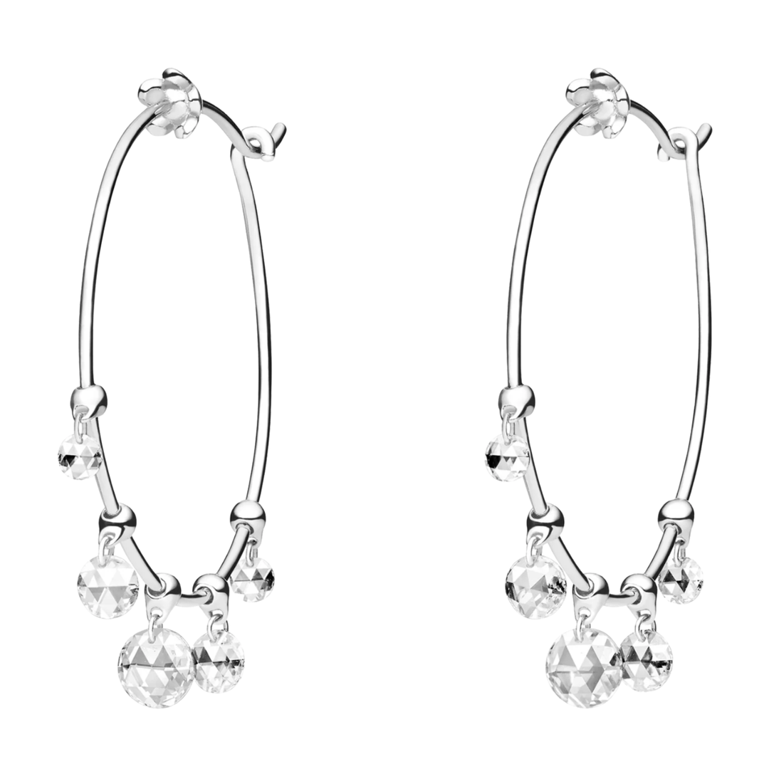 18K White Gold Wind Chime Diamond Hoop Earrings